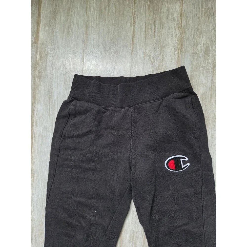 Champion Reverse Weave Black Jogger Sweatpants Logo Cotton Blend Mens Sz M EUC